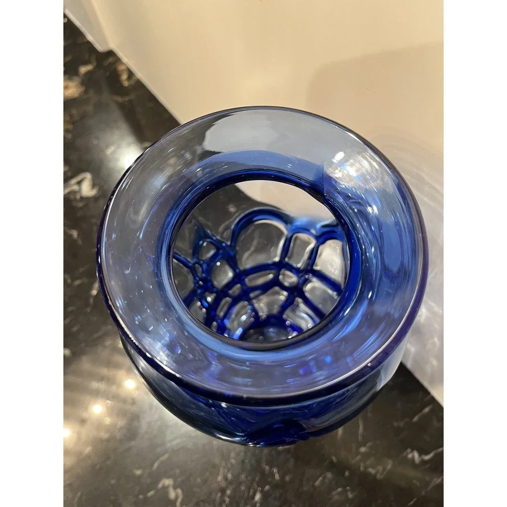 Mid Century Modern Art Glass Cobalt Blue Swirl Vase 9.75